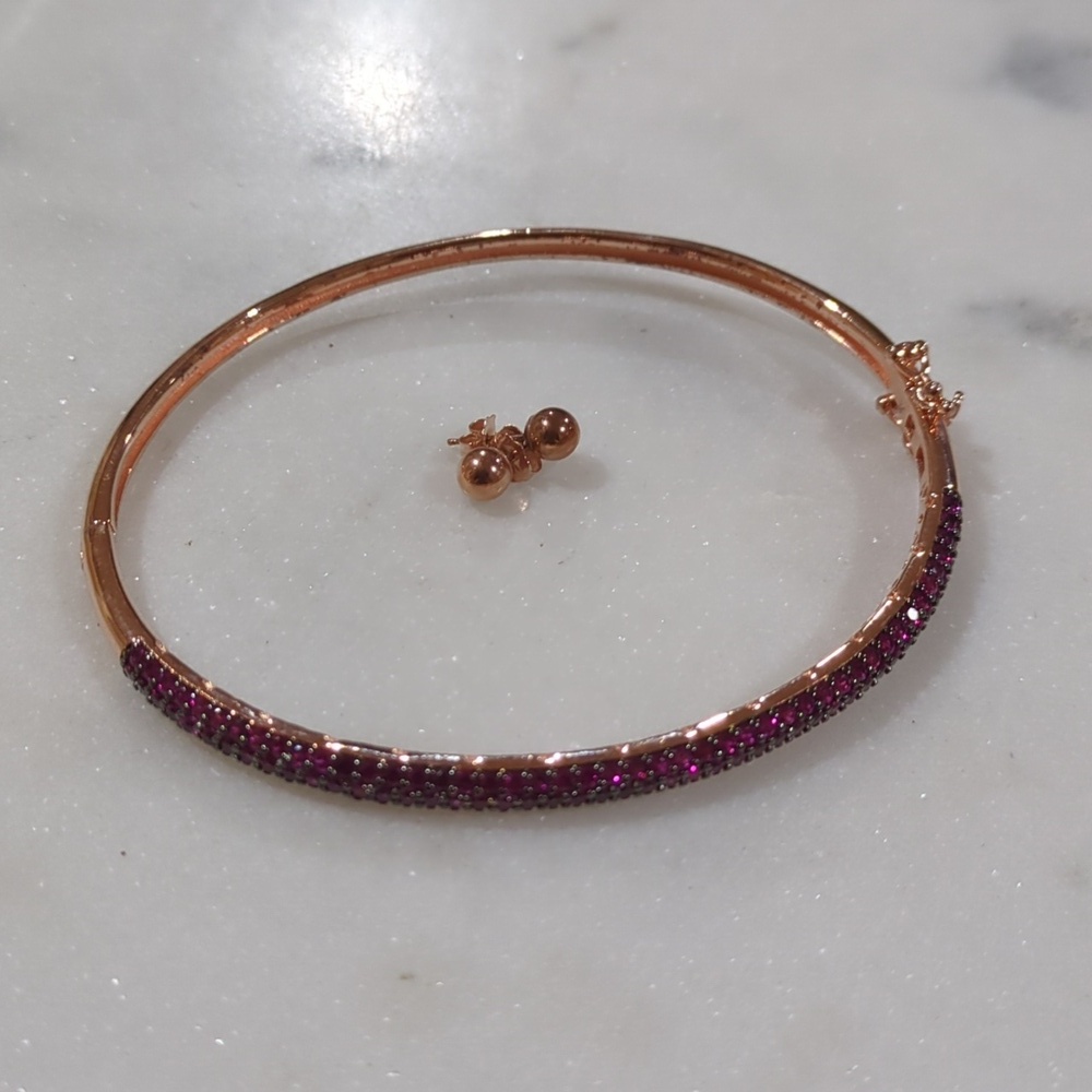 925 Sterling Silver Rose Gold Plated Pink Crystal Bangle Bracelet